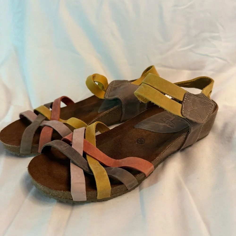 Women’s Multi-Striped Suede Comfort Sandals - Multi - Picture 2 of 8